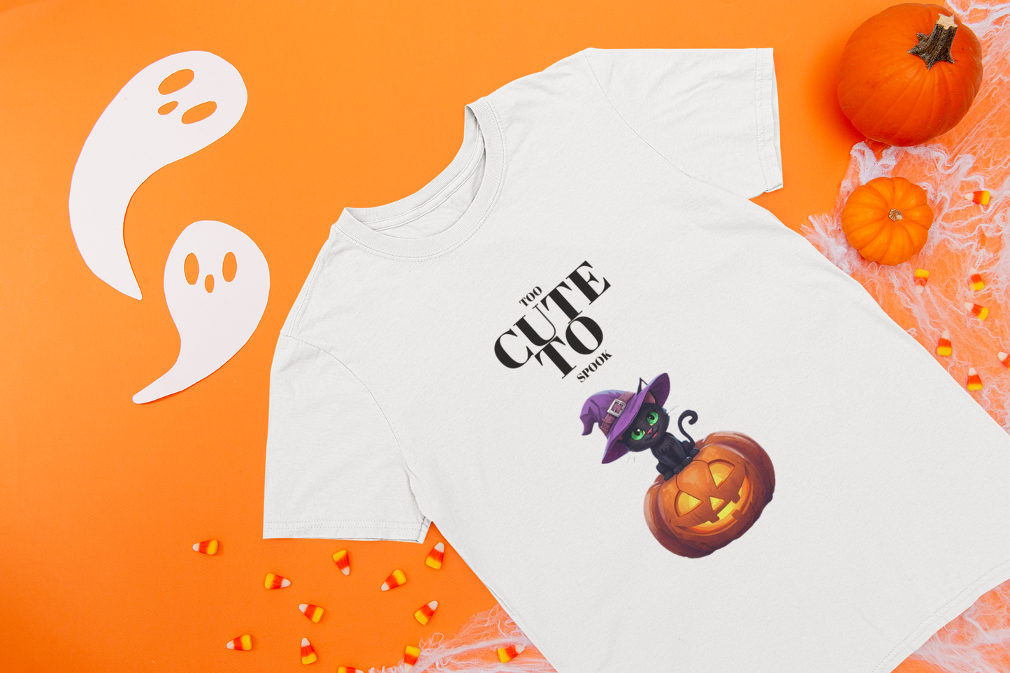 T-shirt Halloween Chat Noir – Citrouille & Chapeau de Sorcière | Unisexe
