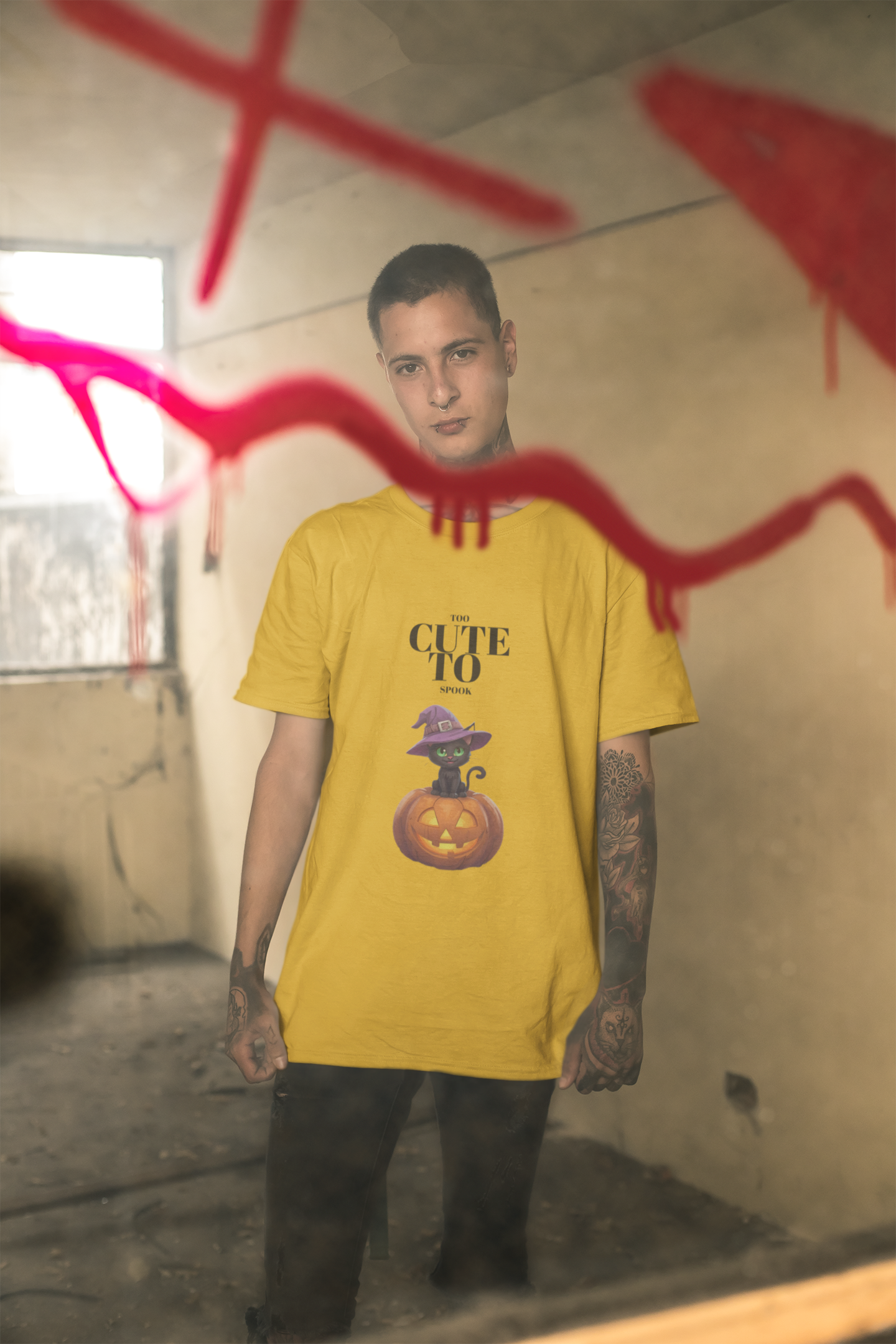 T-shirt Halloween Chat Noir – Citrouille & Chapeau de Sorcière | Unisexe