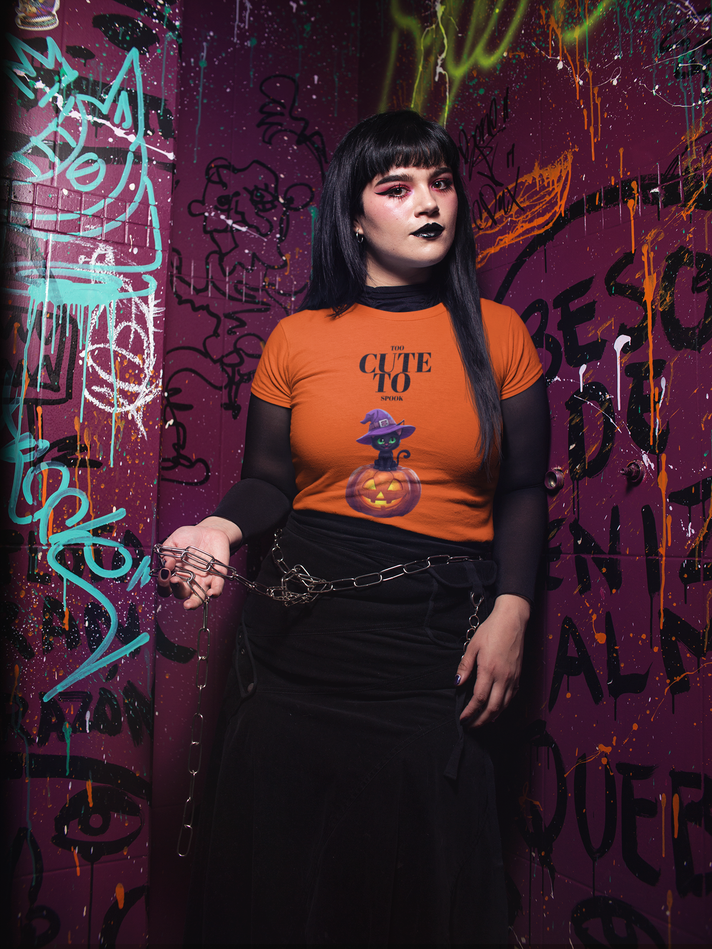 T-shirt Halloween Chat Noir – Citrouille & Chapeau de Sorcière | Unisexe